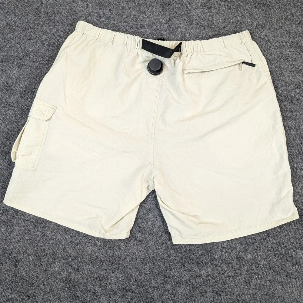 Vintage St Johns Bay Mens Beige Nylon Cargo Shorts Packable Belted Size Large